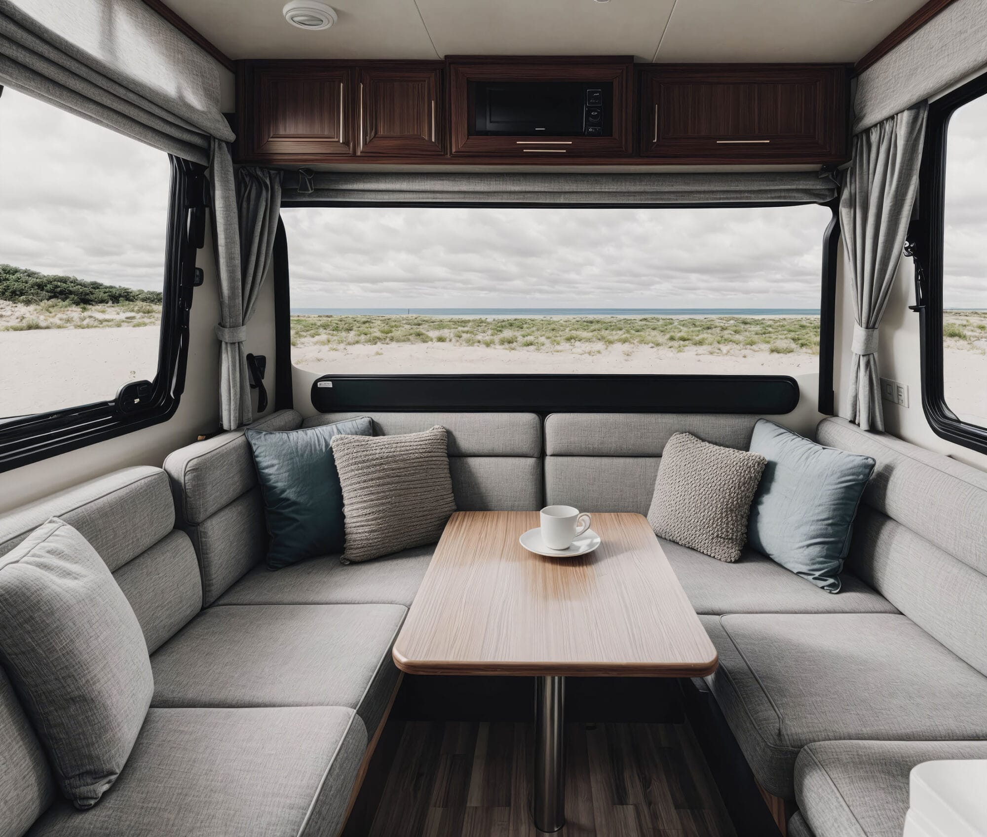 Wohnmobil Innenraum mit gepolsterter Sitzgruppe