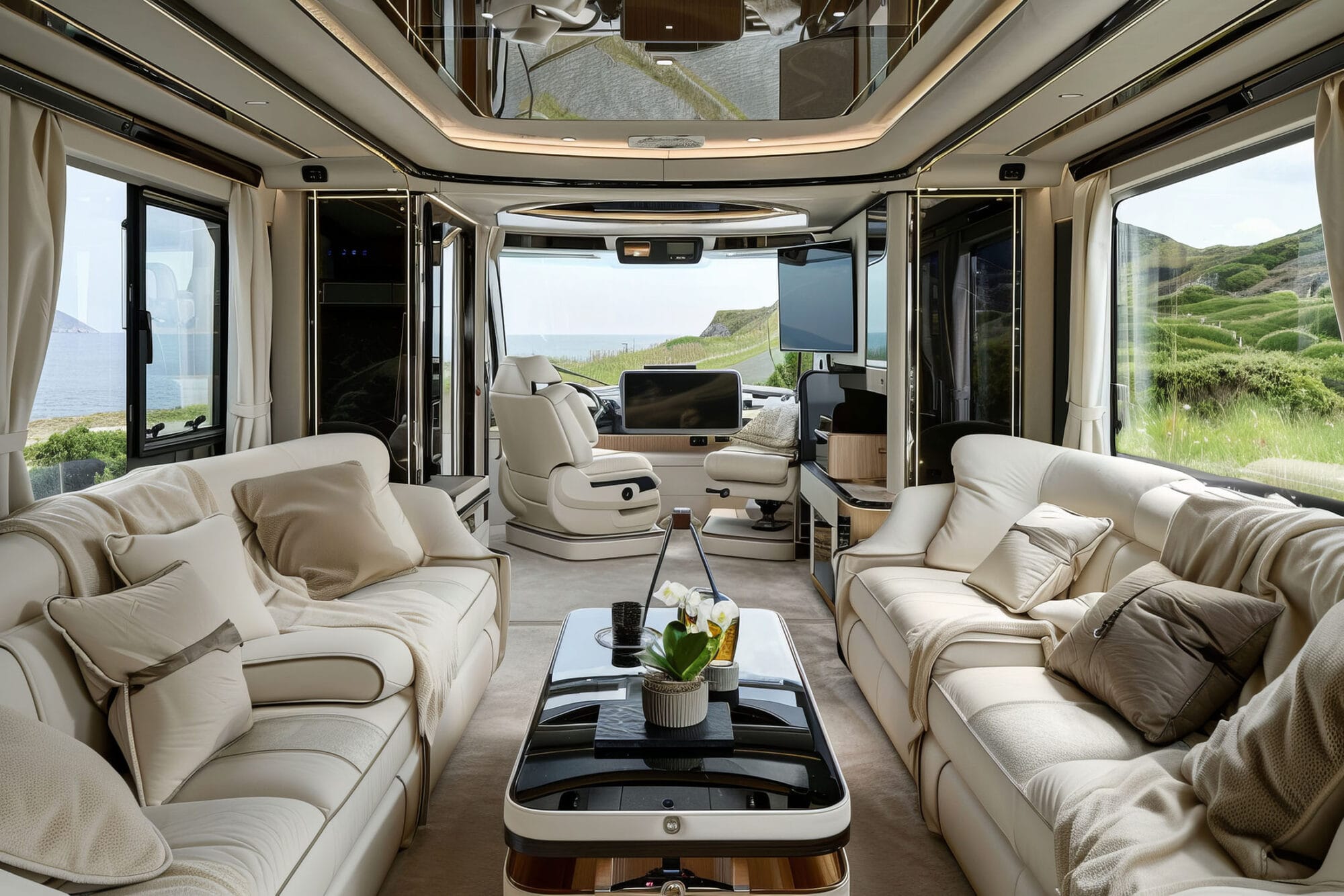 Luxus Lederpolster Sofa im Wohnmobil